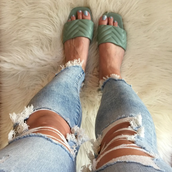 Sea Foam Quilted Square Toe Sandals - Picture 16 of 16